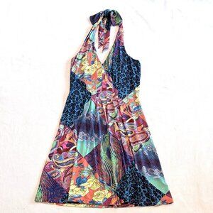 Catherine Malandrino halter dress Small stretch blue yellow orange green